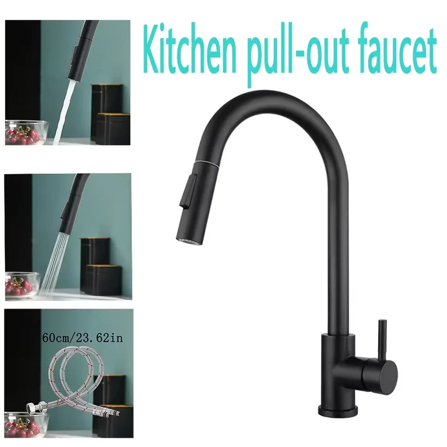 HomeSmart™ Pull-Out Kitchen Faucet — Matte Black Stainless Steel Mixer Tap