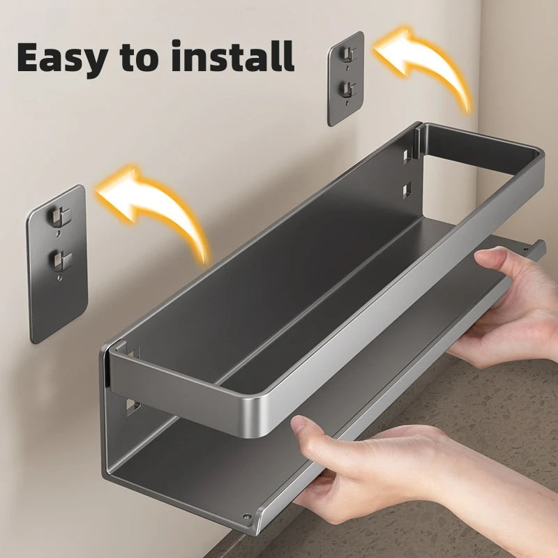 HomeSmart™ Wall-Mounted Spice Rack — No-Drill Aluminum Kitchen Shelf