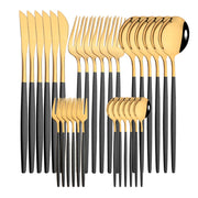 ChefPro™ 30-Piece Stainless Steel Cutlery Set — Black & Gold Modern Flatware for 6