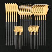 ChefPro™ 30-Piece Stainless Steel Cutlery Set — Black & Gold Modern Flatware for 6