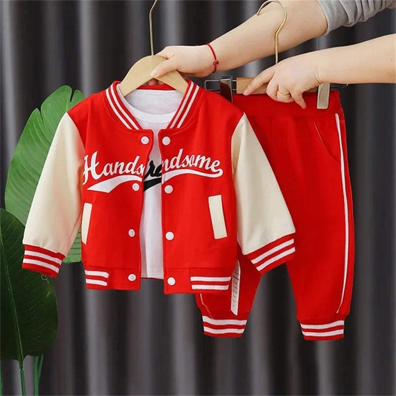 3PCS Baby Baseball Tracksuit Set – Varsity Jacket & Pants Outfit for Toddlers Main image