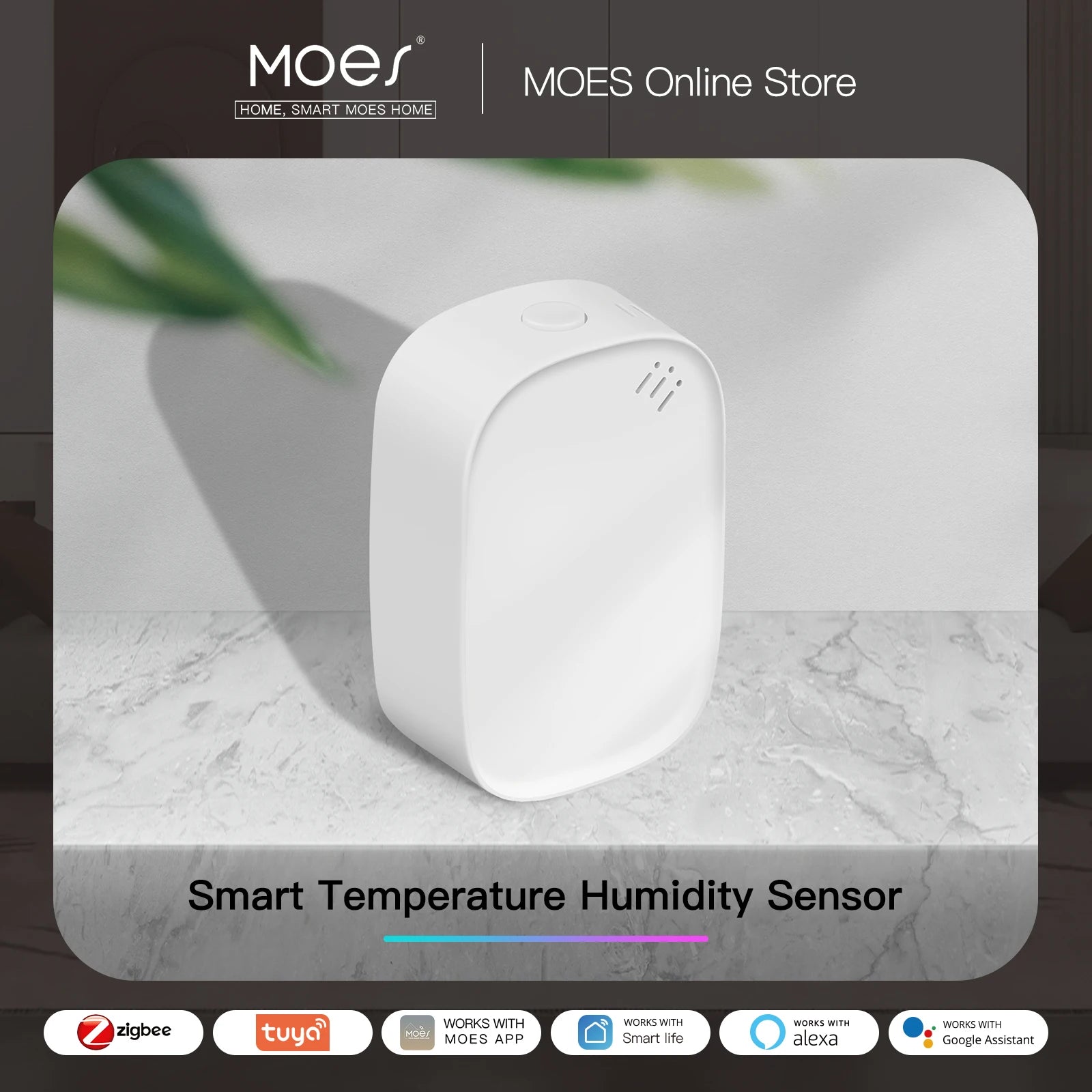 MOES Tuya Zigbee Smart Temperature Humidity Sensor Indoor Hygrometer APP Monitoring Works With Alexa Google Home Battery Powered Main image