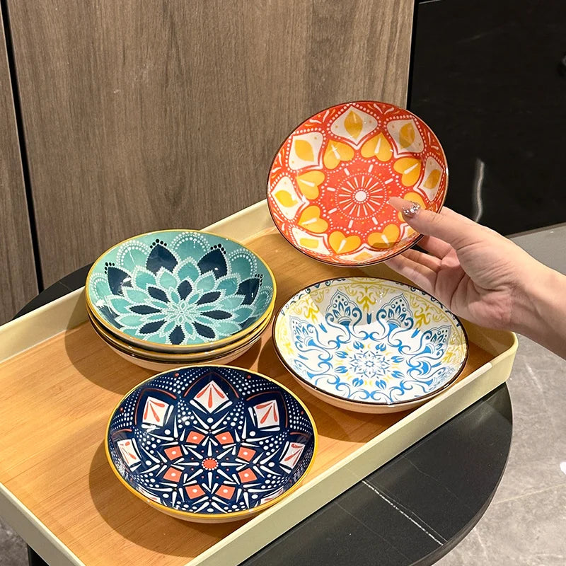 ChefPro™ Bohemian Ceramic Plate Set — 6-Piece Artisan Salad & Dessert Collection