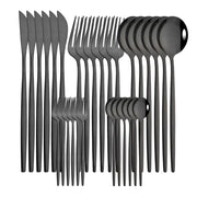 ChefPro™ 30-Piece Stainless Steel Cutlery Set — Black & Gold Modern Flatware for 6