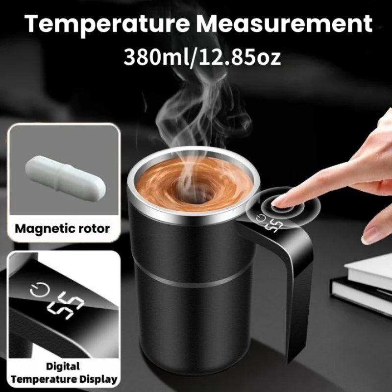 Self Stirring Coffee Mug with Temperature Display – 380ML Rechargeable Magnetic Mixing Cup (IP67 Waterproof) Main image