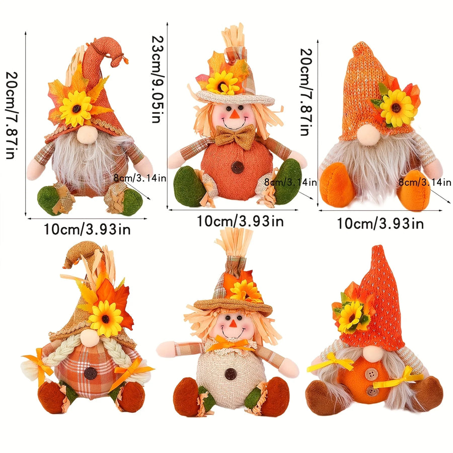 Rustic Harvest Gnome & Scarecrow Decor — Plaid & Sunflower Accents