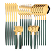 ChefPro™ 30-Piece Stainless Steel Cutlery Set — Black & Gold Modern Flatware for 6