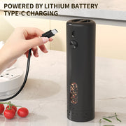 USB-C rechargeable electric spice grinder charging on kitchen counter