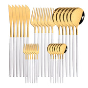 ChefPro™ 30-Piece Stainless Steel Cutlery Set — Black & Gold Modern Flatware for 6