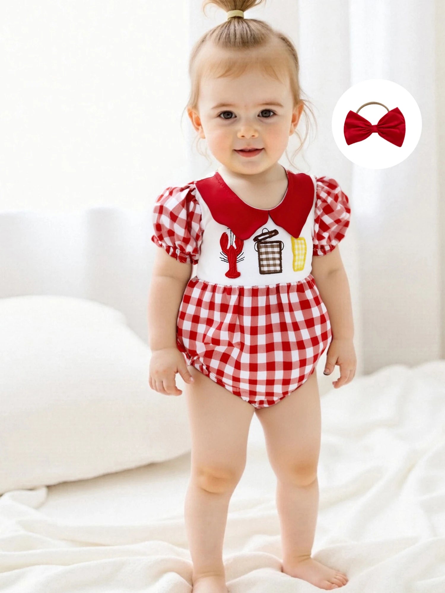 Toddler Girl Beachwear Set Seashell Print Ruffle Sleeve Romper with Matching Sun Hat 2 Piece Outfit for Summer Fun Secondary image