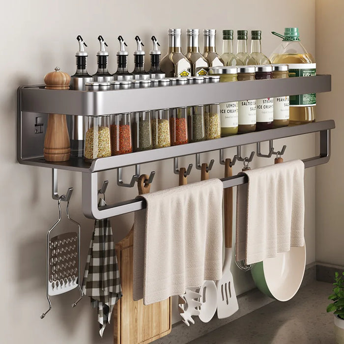 HomeSmart™ Wall-Mounted Spice Rack — No-Drill Aluminum Kitchen Shelf