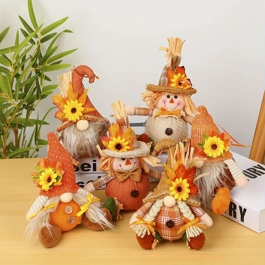 Rustic Harvest Gnome & Scarecrow Decor — Plaid & Sunflower Accents