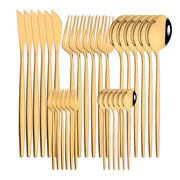 ChefPro™ 30-Piece Stainless Steel Cutlery Set — Black & Gold Modern Flatware for 6