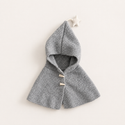 Soft Gray Star-Detail Hooded Toddler Poncho