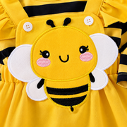 Long Sleeve Bee Baby Romper Dress Set with Headband