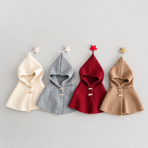 Star-Detail Hooded Toddler Poncho — Cozy Knit Layer