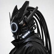 Light-Up Cyberpunk Mask with Braids — Adjustable Fit
