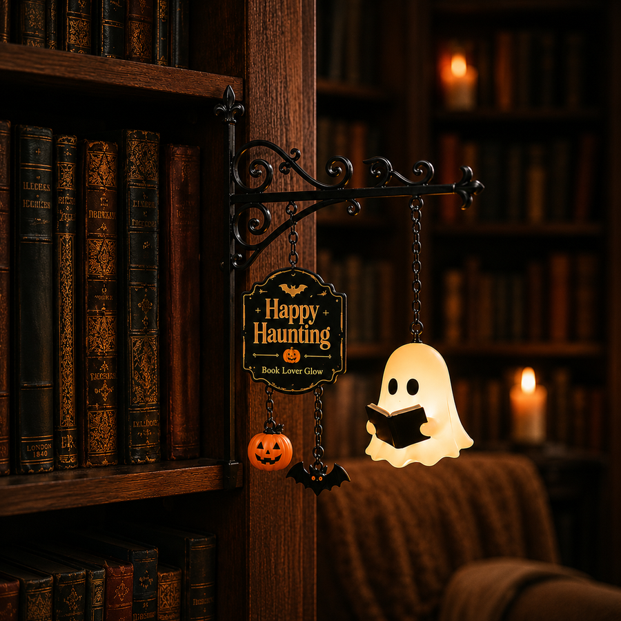 Haunted Library Lantern — Glowing Halloween Bookshelf Décor