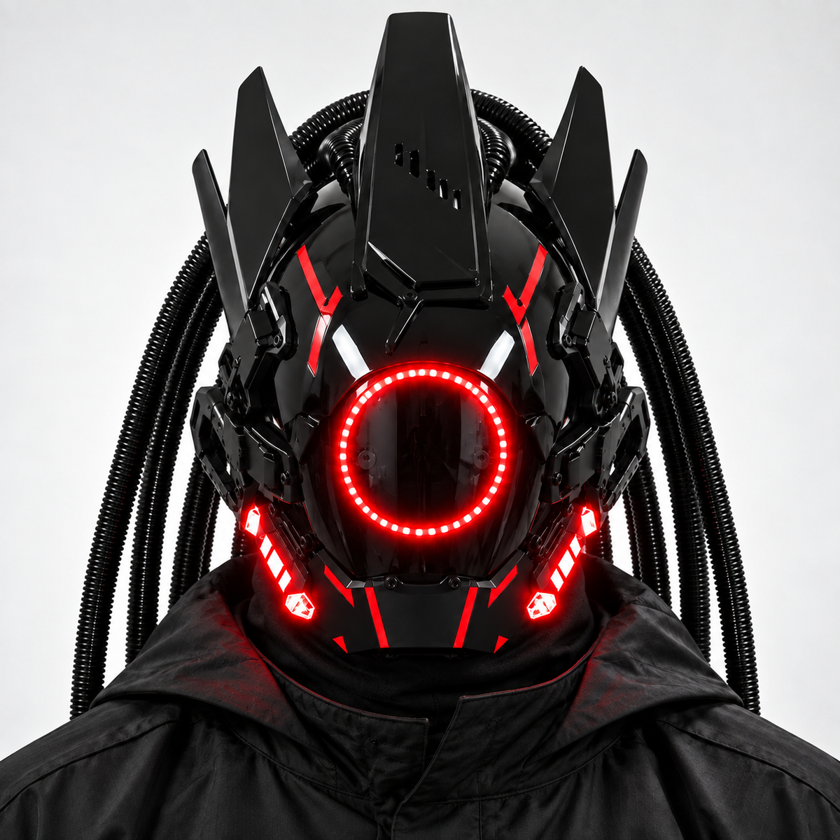 Light-Up Cyberpunk Mask with Braids — Adjustable Fit