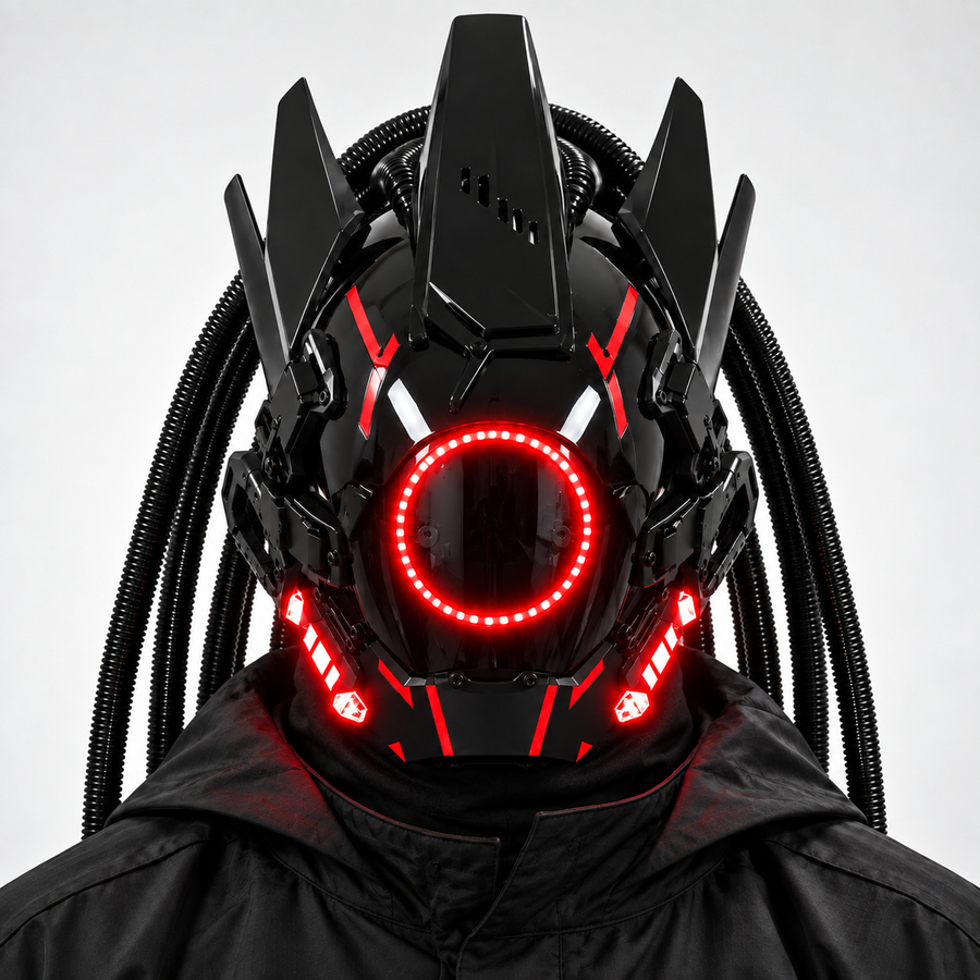 Light-Up Cyberpunk Mask with Braids — Adjustable Fit