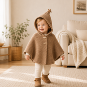 Star-Detail Hooded Toddler Poncho — Cozy Knit Layer